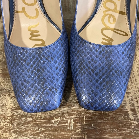 Sam Edelman Navy Blue Snakeprint-Embossed Square Toe Heels 11 Beth Marlin Blue - Picture 10 of 14